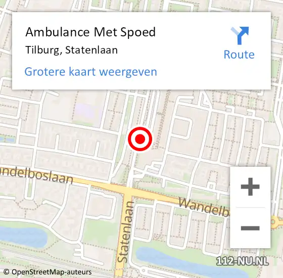 Locatie op kaart van de 112 melding: Ambulance Met Spoed Naar Tilburg, Statenlaan op 24 maart 2019 19:03