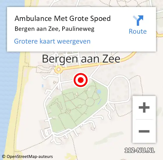 Locatie op kaart van de 112 melding: Ambulance Met Grote Spoed Naar Bergen aan Zee, Paulineweg op 24 maart 2019 19:44