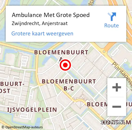 Locatie op kaart van de 112 melding: Ambulance Met Grote Spoed Naar Zwijndrecht, Anjerstraat op 24 maart 2019 19:48