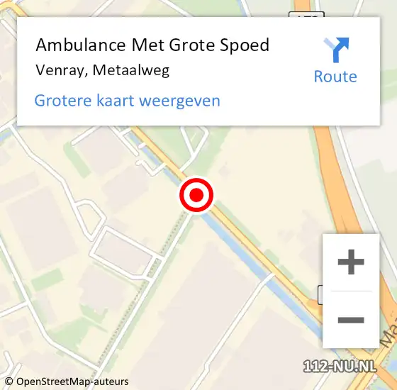 Locatie op kaart van de 112 melding: Ambulance Met Grote Spoed Naar Venray, Metaalweg op 24 maart 2019 19:58