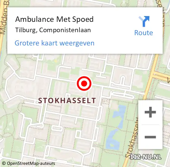 Locatie op kaart van de 112 melding: Ambulance Met Spoed Naar Tilburg, Componistenlaan op 24 maart 2019 23:11