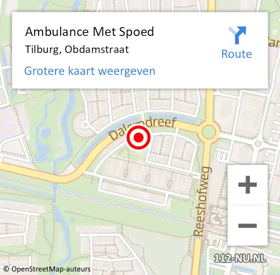 Locatie op kaart van de 112 melding: Ambulance Met Spoed Naar Tilburg, Obdamstraat op 25 maart 2019 04:51