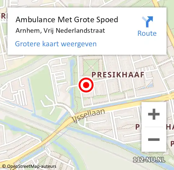 Locatie op kaart van de 112 melding: Ambulance Met Grote Spoed Naar Arnhem, Vrij Nederlandstraat op 25 maart 2019 07:05