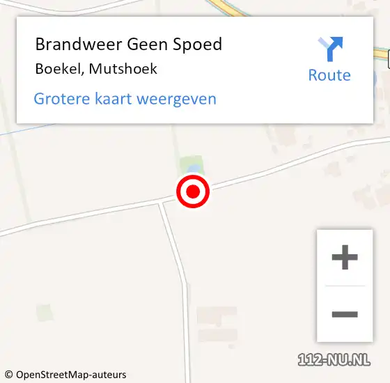Locatie op kaart van de 112 melding: Brandweer Geen Spoed Naar Boekel, Mutshoek op 25 maart 2019 07:07