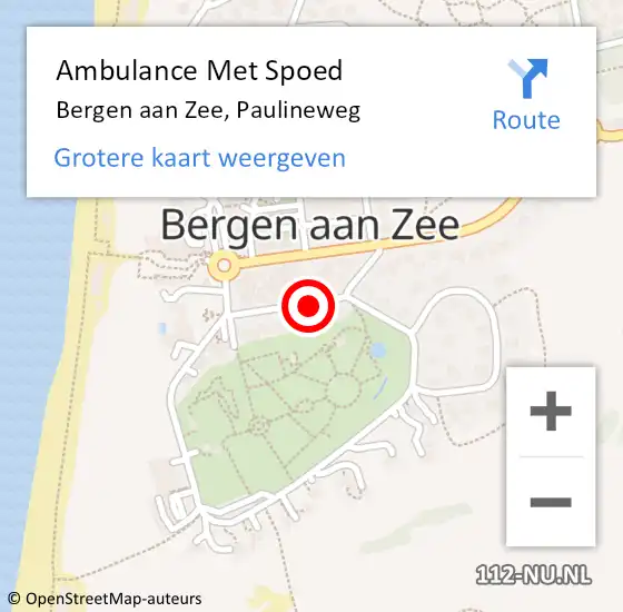 Locatie op kaart van de 112 melding: Ambulance Met Spoed Naar Bergen aan Zee, Paulineweg op 25 maart 2019 07:09