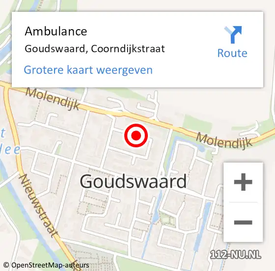 Locatie op kaart van de 112 melding: Ambulance Goudswaard, Coorndijkstraat op 25 maart 2019 08:22