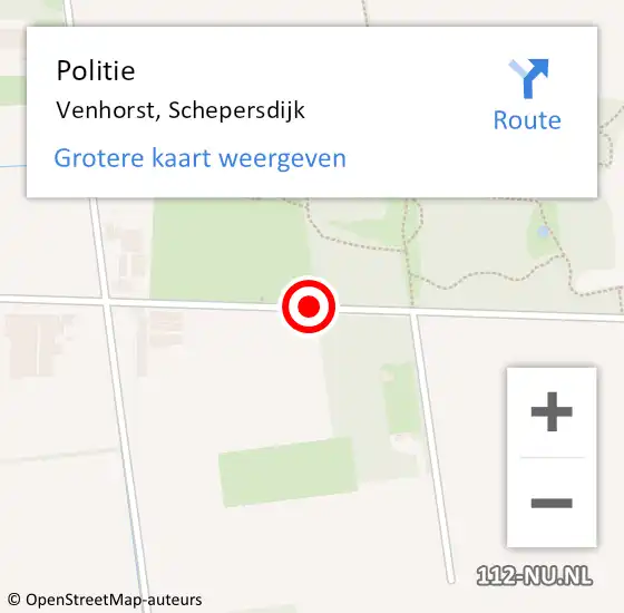 Locatie op kaart van de 112 melding: Politie Venhorst, Schepersdijk op 25 maart 2019 12:52