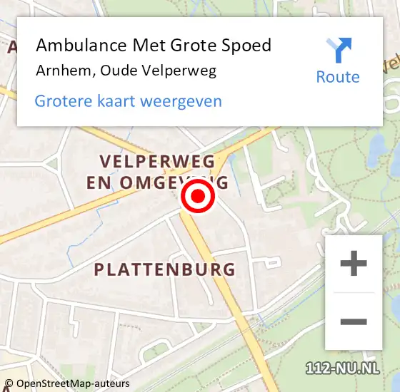 Locatie op kaart van de 112 melding: Ambulance Met Grote Spoed Naar Arnhem, Oude Velperweg op 25 maart 2019 18:04