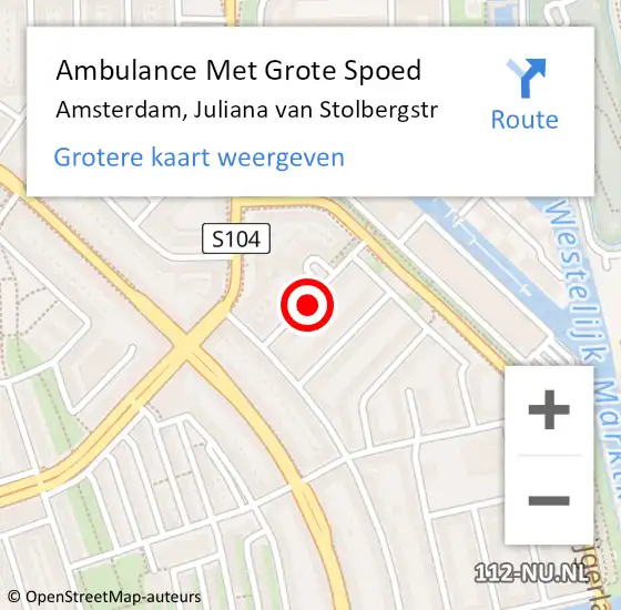 Locatie op kaart van de 112 melding: Ambulance Met Grote Spoed Naar Amsterdam, Juliana van Stolbergstr op 25 maart 2019 21:12