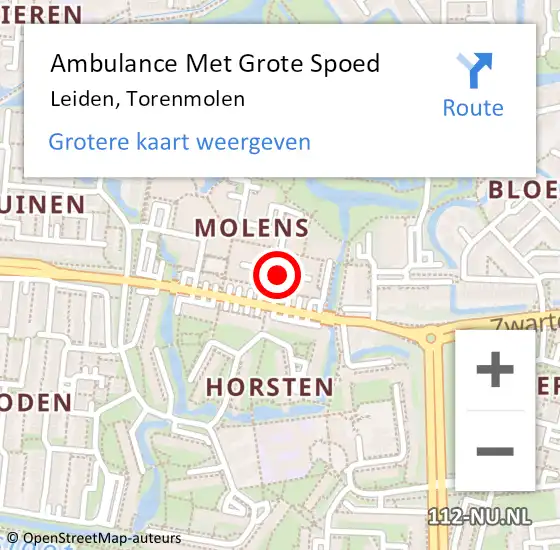Locatie op kaart van de 112 melding: Ambulance Met Grote Spoed Naar Leiden, Torenmolen op 25 maart 2019 21:17
