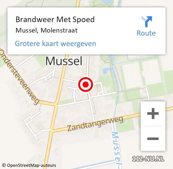 Locatie op kaart van de 112 melding: Brandweer Met Spoed Naar Mussel, Molenstraat op 27 maart 2014 12:53