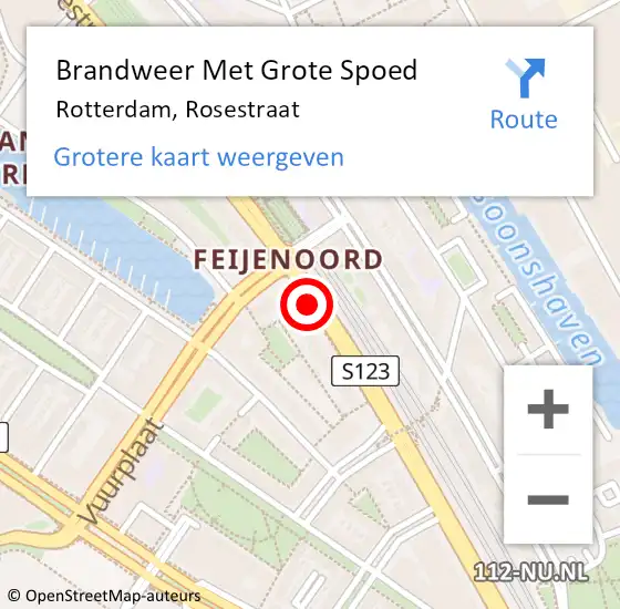 Locatie op kaart van de 112 melding: Brandweer Met Grote Spoed Naar Rotterdam, Rosestraat op 26 maart 2019 11:39