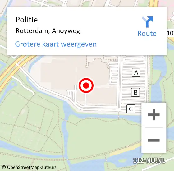 Locatie op kaart van de 112 melding: Politie Rotterdam, Ahoyweg op 27 maart 2019 18:30