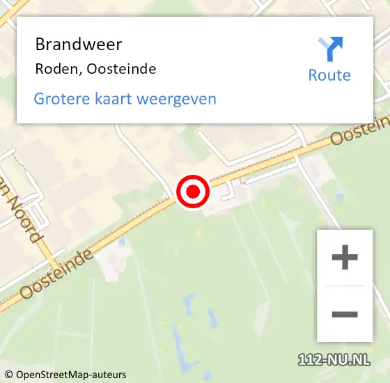 Locatie op kaart van de 112 melding: Brandweer Roden, Oosteinde op 28 maart 2019 09:07