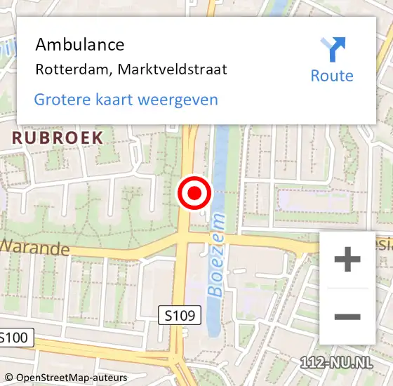 Locatie op kaart van de 112 melding: Ambulance Rotterdam, Marktveldstraat op 28 maart 2019 11:01