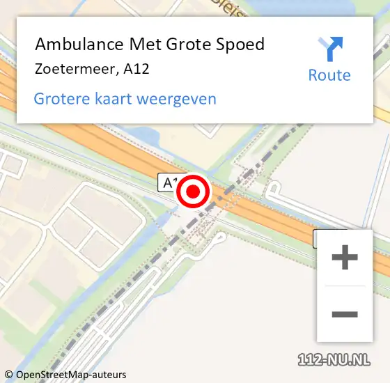 Locatie op kaart van de 112 melding: Ambulance Met Grote Spoed Naar Zoetermeer, A12 op 27 maart 2014 16:58