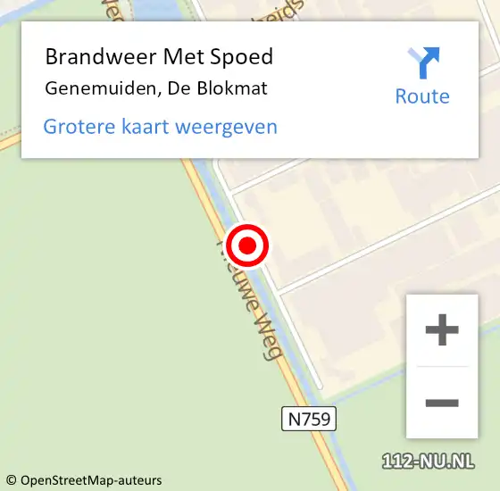 Locatie op kaart van de 112 melding: Brandweer Met Spoed Naar Genemuiden, De Blokmat op 29 maart 2019 01:07