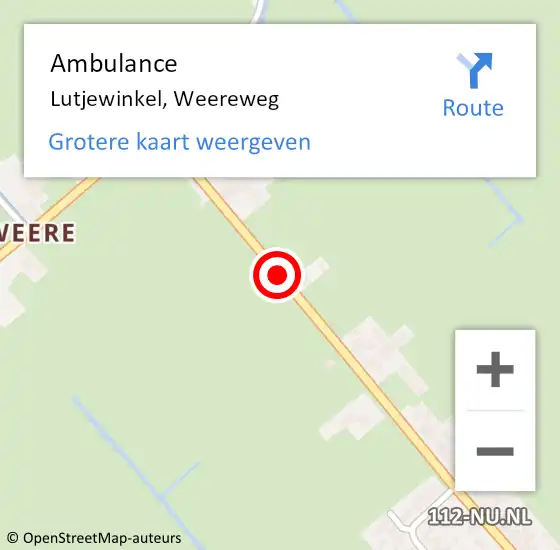 Locatie op kaart van de 112 melding: Ambulance Lutjewinkel, Weereweg op 29 maart 2019 08:47