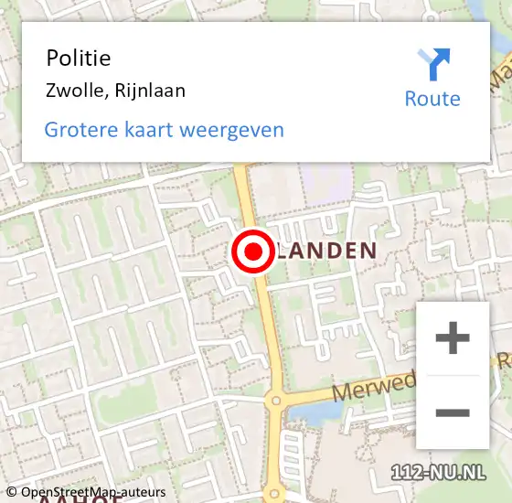 Locatie op kaart van de 112 melding: Politie Zwolle, Rijnlaan op 29 maart 2019 12:05