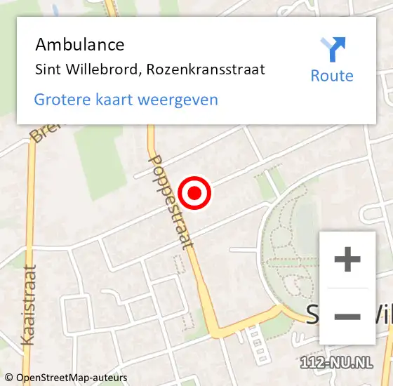 Locatie op kaart van de 112 melding: Ambulance Sint Willebrord, Rozenkransstraat op 29 maart 2019 13:37