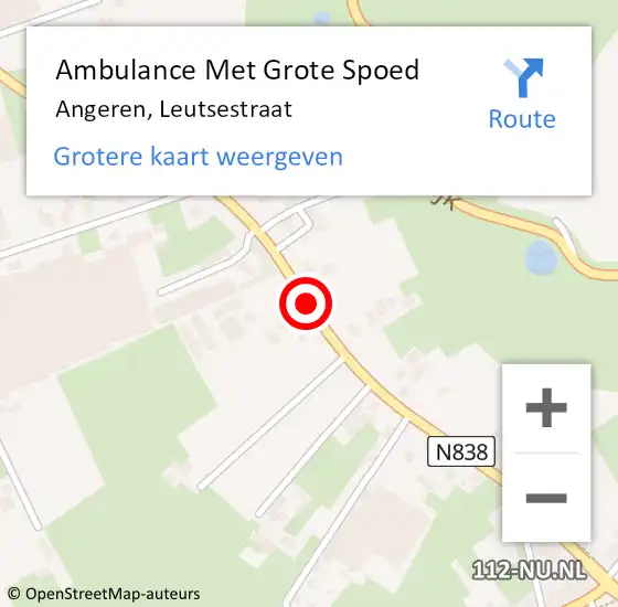 Locatie op kaart van de 112 melding: Ambulance Met Grote Spoed Naar Angeren, Leutsestraat op 29 maart 2019 17:59