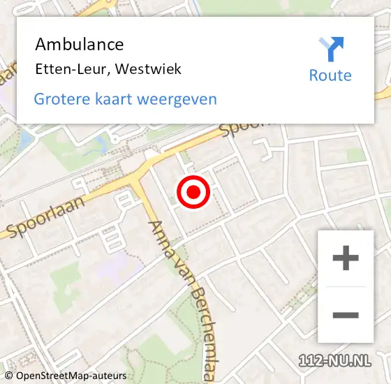 Locatie op kaart van de 112 melding: Ambulance Etten-Leur, Westwiek op 29 maart 2019 18:44
