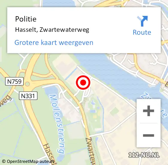 Locatie op kaart van de 112 melding: Politie Hasselt, Zwartewaterweg op 29 maart 2019 21:16