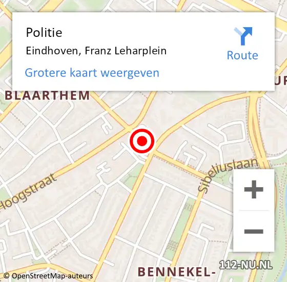 Locatie op kaart van de 112 melding: Politie Eindhoven, Franz Leharplein op 30 maart 2019 02:58