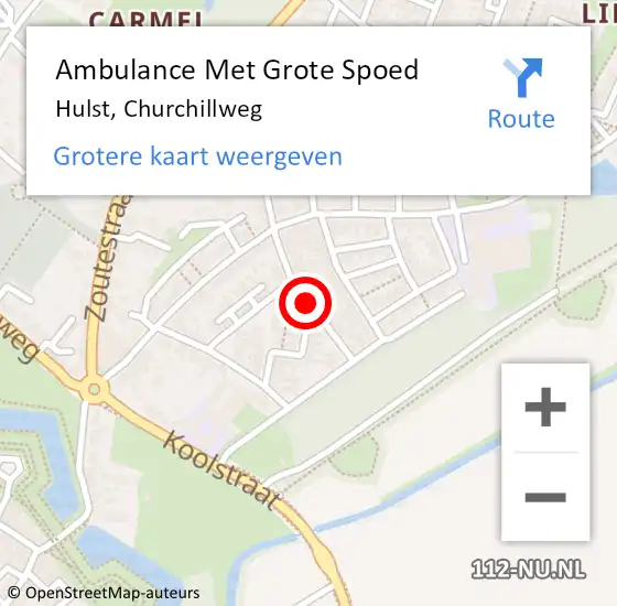 Locatie op kaart van de 112 melding: Ambulance Met Grote Spoed Naar Hulst, Churchillweg op 30 maart 2019 10:04