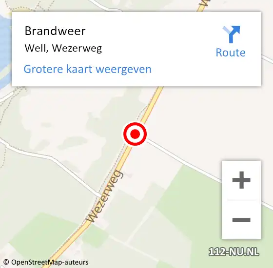 Locatie op kaart van de 112 melding: Brandweer Well, Wezerweg op 30 maart 2019 14:04