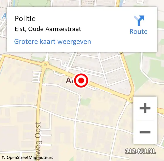 Locatie op kaart van de 112 melding: Politie Elst, Nieuwe Aamsestraat op 30 maart 2019 14:52
