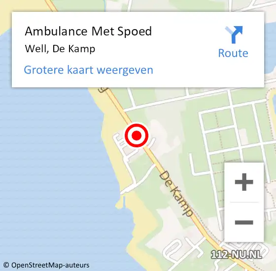 Locatie op kaart van de 112 melding: Ambulance Met Spoed Naar Well, De Kamp op 30 maart 2019 18:17