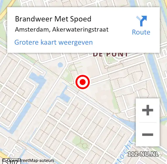 Locatie op kaart van de 112 melding: Brandweer Met Spoed Naar Amsterdam, Akerwateringstraat op 30 maart 2019 18:54