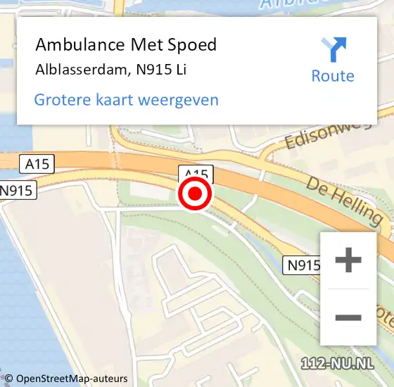Locatie op kaart van de 112 melding: Ambulance Met Spoed Naar Alblasserdam, N915 Li op 31 maart 2019 01:30