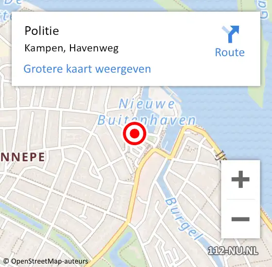 Locatie op kaart van de 112 melding: Politie Kampen, Havenweg op 31 maart 2019 03:03