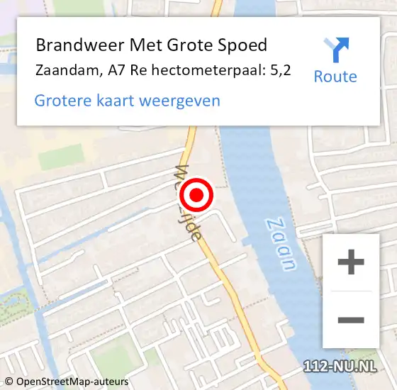 Locatie op kaart van de 112 melding: Brandweer Met Grote Spoed Naar Zaandam, A7 Re hectometerpaal: 5,2 op 31 maart 2019 05:07