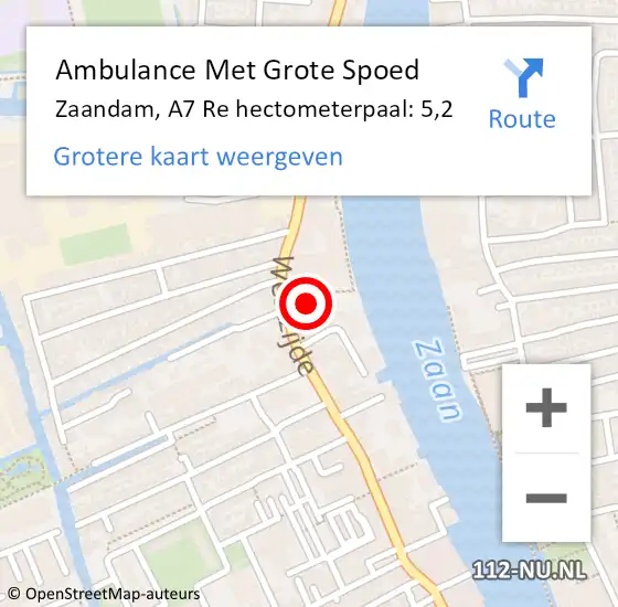 Locatie op kaart van de 112 melding: Ambulance Met Grote Spoed Naar Zaandam, A7 Re hectometerpaal: 5,2 op 31 maart 2019 05:23