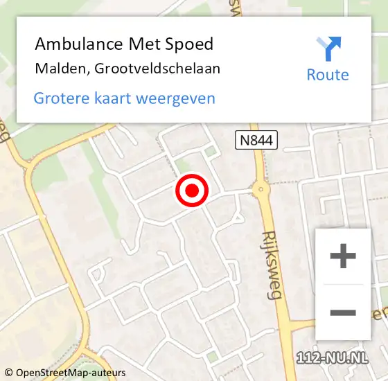 Locatie op kaart van de 112 melding: Ambulance Met Spoed Naar Malden, Grootveldschelaan op 31 maart 2019 19:55