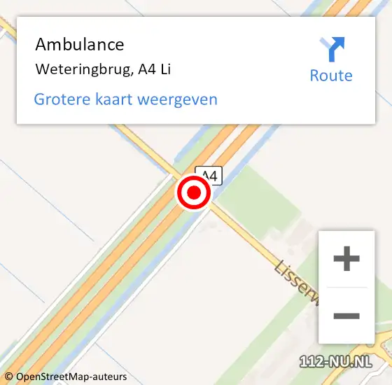 Locatie op kaart van de 112 melding: Ambulance Weteringbrug, A4 Li op 31 maart 2019 21:56