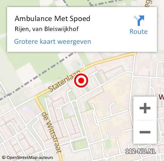 Locatie op kaart van de 112 melding: Ambulance Met Spoed Naar Rijen, van Bleiswijkhof op 31 maart 2019 22:29