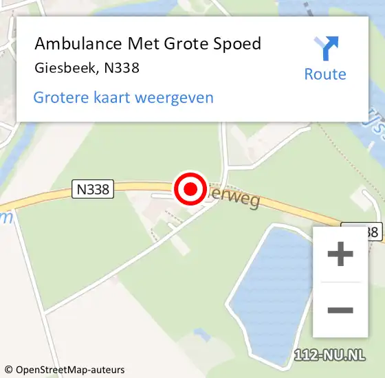 Locatie op kaart van de 112 melding: Ambulance Met Grote Spoed Naar Giesbeek, N338 op 1 april 2019 01:34
