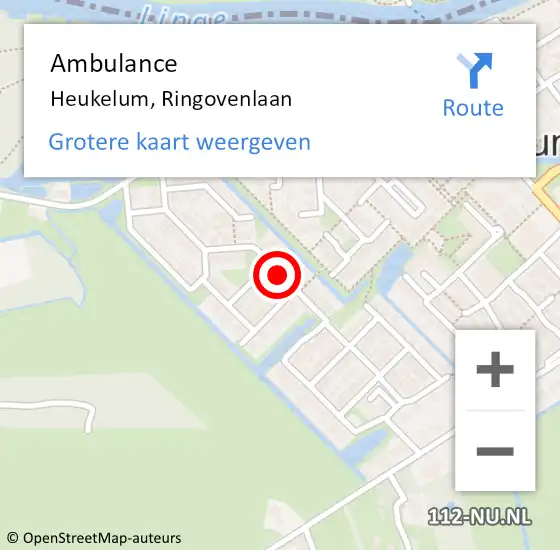 Locatie op kaart van de 112 melding: Ambulance Heukelum, Ringovenlaan op 1 april 2019 07:54