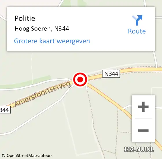 Locatie op kaart van de 112 melding: Politie Hoog Soeren, N344 op 1 april 2019 08:05