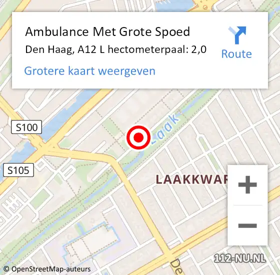 Locatie op kaart van de 112 melding: Ambulance Met Grote Spoed Naar Den Haag, A12 L hectometerpaal: 2,0 op 1 april 2019 08:06
