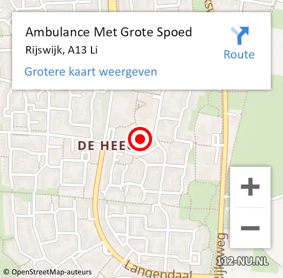 Locatie op kaart van de 112 melding: Ambulance Met Grote Spoed Naar Rijswijk, A13 Li op 1 april 2019 18:17