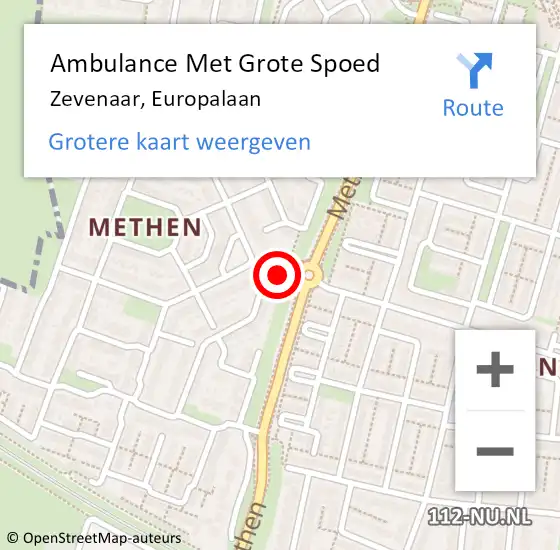 Locatie op kaart van de 112 melding: Ambulance Met Grote Spoed Naar Zevenaar, Europalaan op 2 april 2019 06:04