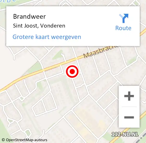 Locatie op kaart van de 112 melding: Brandweer Sint Joost, Vonderen op 2 april 2019 08:50