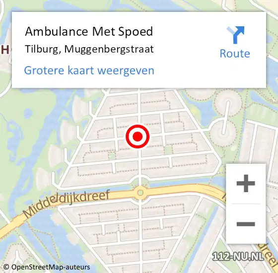Locatie op kaart van de 112 melding: Ambulance Met Spoed Naar Tilburg, Muggenbergstraat op 2 april 2019 17:29
