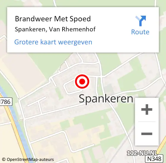 Locatie op kaart van de 112 melding: Brandweer Met Spoed Naar Spankeren, Van Rhemenhof op 2 april 2019 22:47