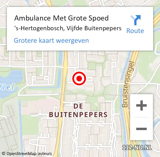 Locatie op kaart van de 112 melding: Ambulance Met Grote Spoed Naar 's-Hertogenbosch, Vijfde Buitenpepers op 3 april 2019 06:42